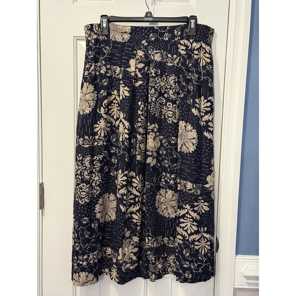 VTG norton mcnaughton Floral Boho Cottage Classy Long Navy Skirt 14 Spring Comfy